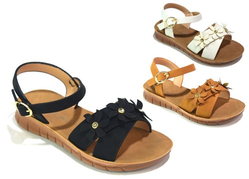 Girls black sandals flower - black,
