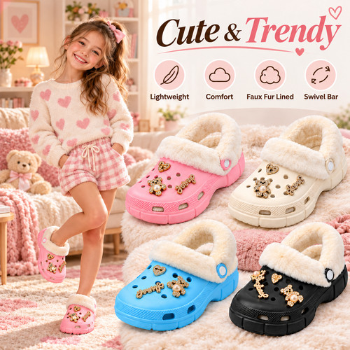 Girls faux fur lined - fur, clogs
